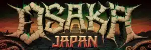 Psychedelic doom metal poster for Osaka’s underground rock and metal scene, featuring gritty textures, distorted lettering, and iconic Osaka landmarks like Osaka Castle and neon-lit canals.